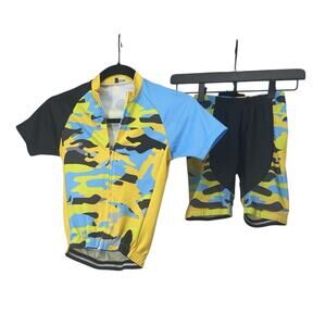 CHEJI Cycling Kit Jersey/shorts Youth Medium M Boys Girls Kids Yellow Blue Black